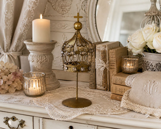 Corona decorativa shabby chic con strass - CM 6,5 X 17