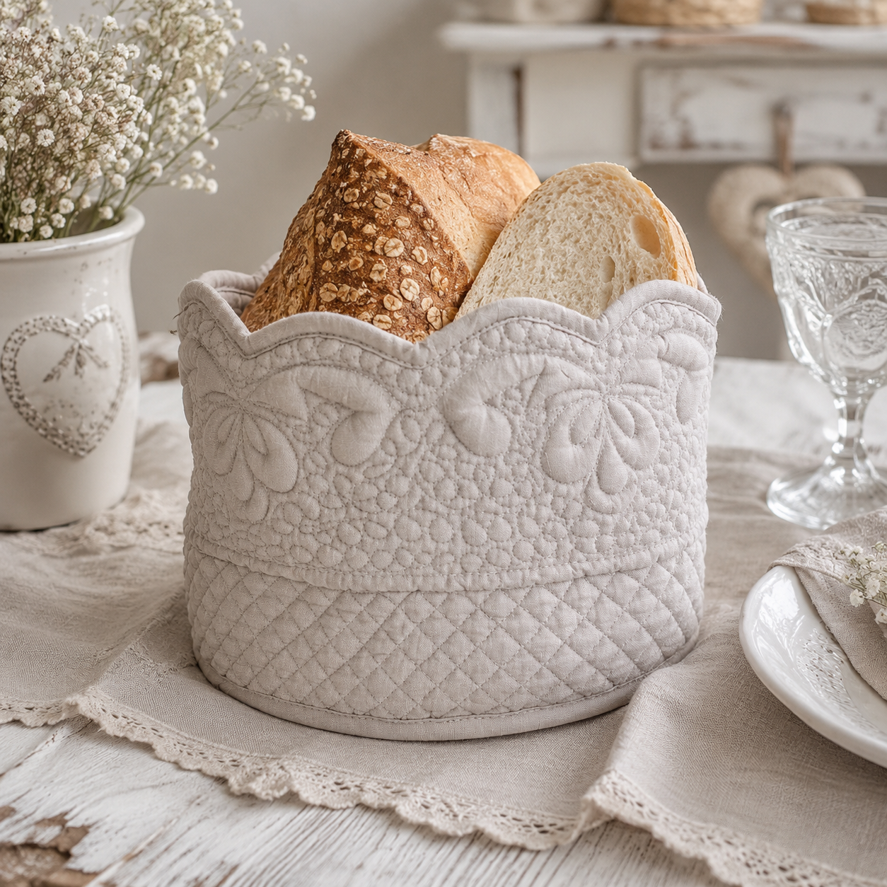 Cestino porta pane grigio chiaro in cotone -cm 15x20