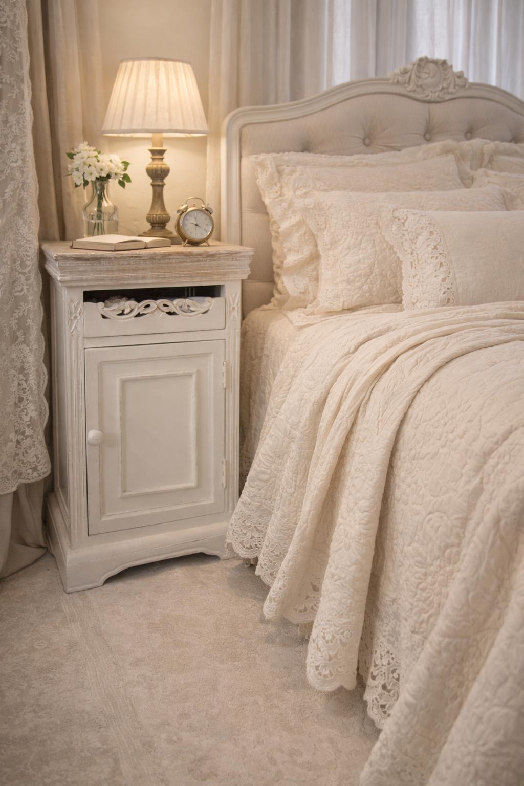 COMODINO SHABBY CHIC IN LEGNO BIANCO