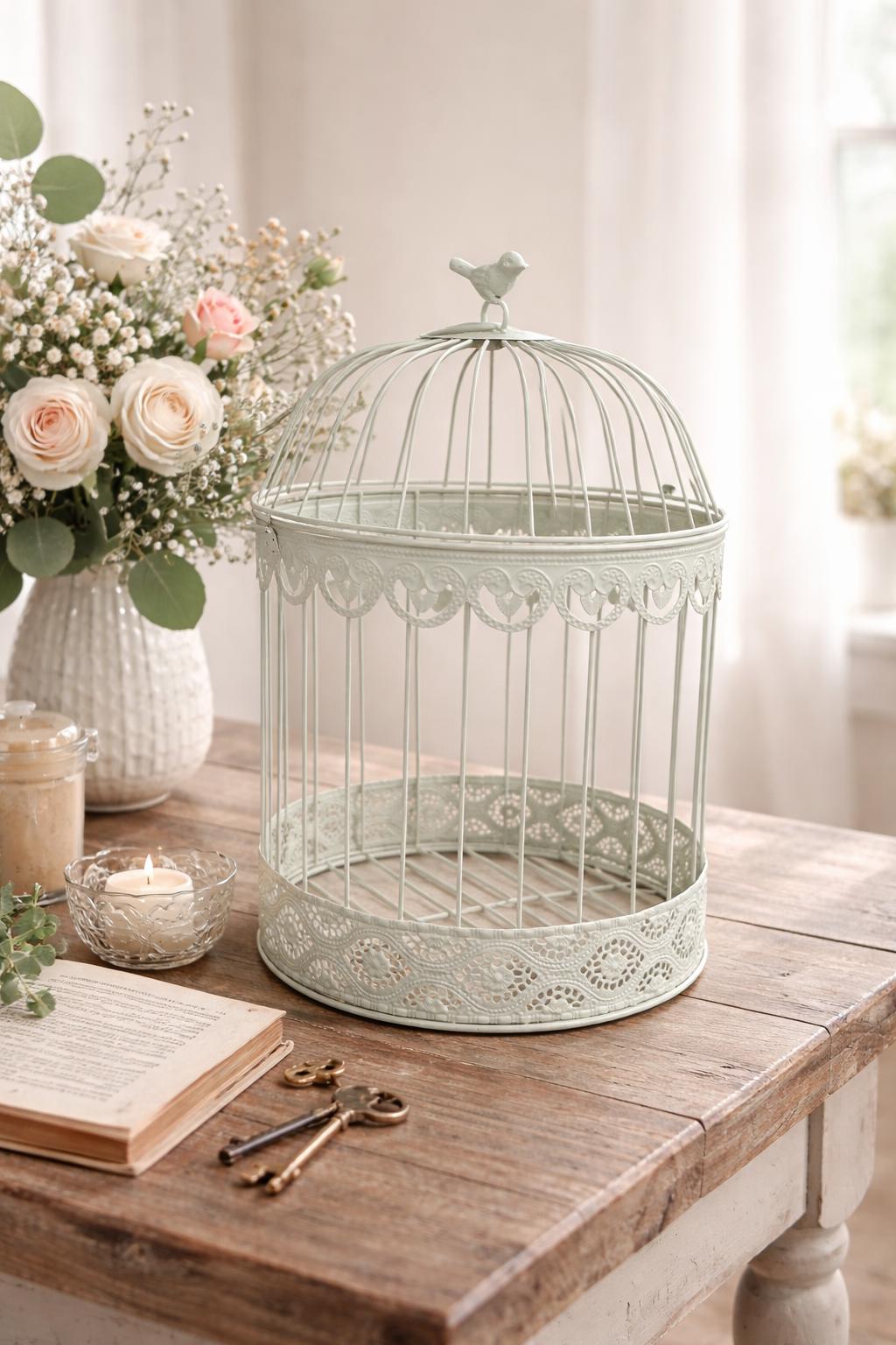 Gabbia decorativa in metallo vintage – 41 x 25 cm