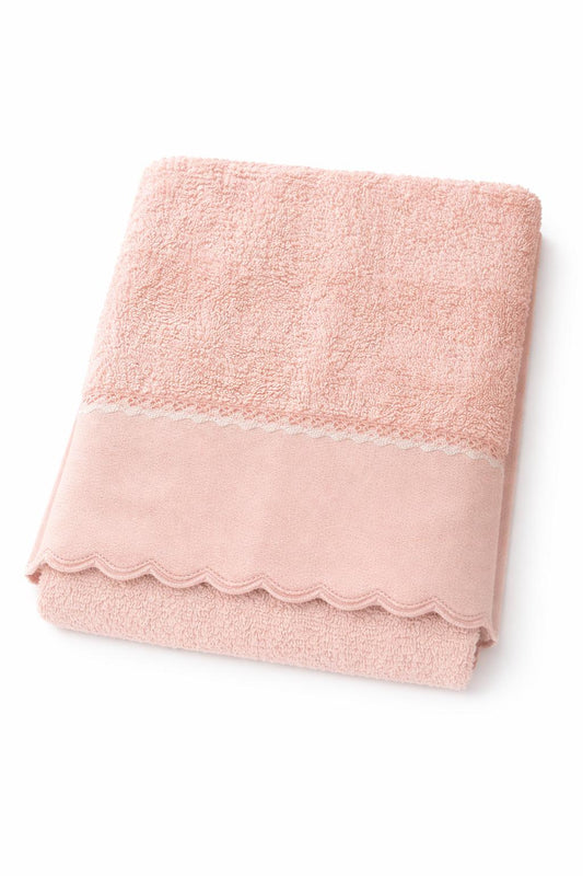 Set Asciugamani Rosa Cipria con Bordo Decorativo