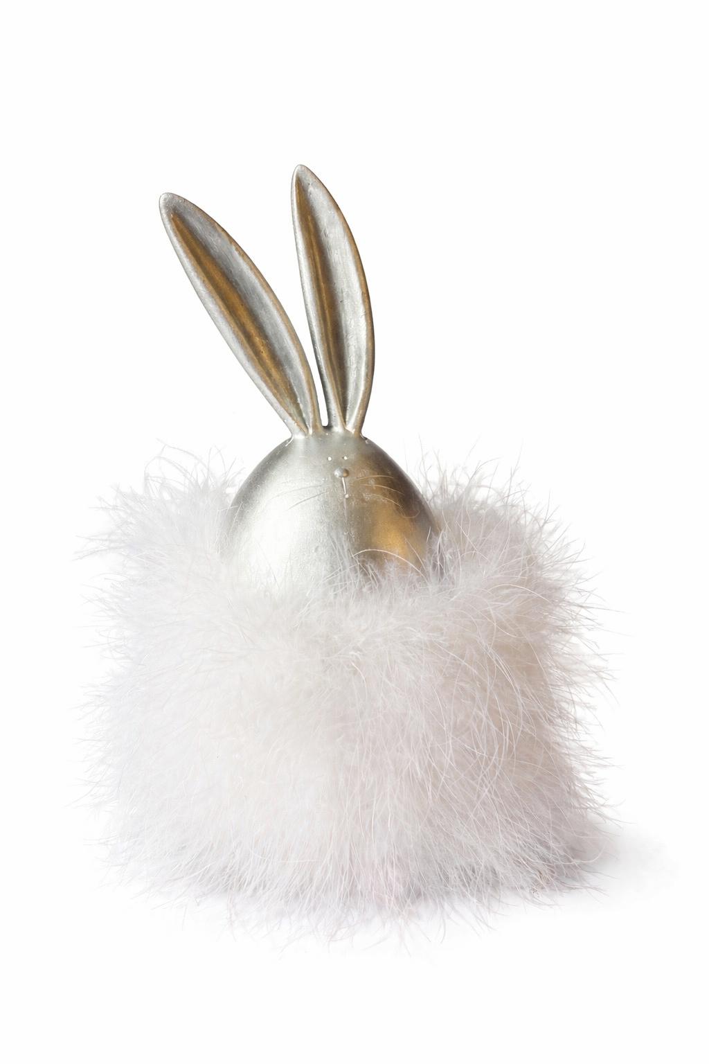 Coniglietto decorativo con piume h.20x7 cm