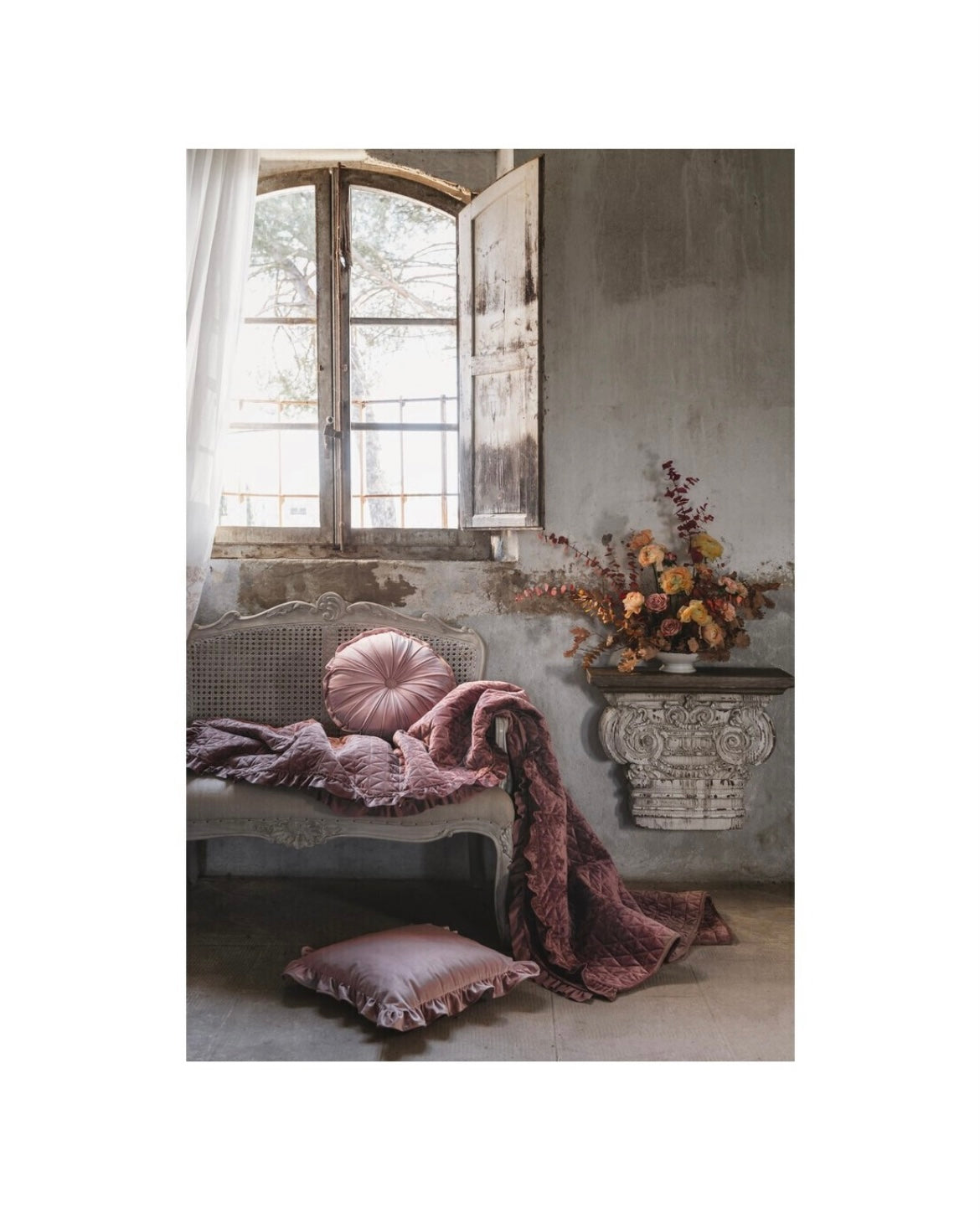 Set Trapunta matrimoniale con 2 copriguanciali in velluto rosa antico -