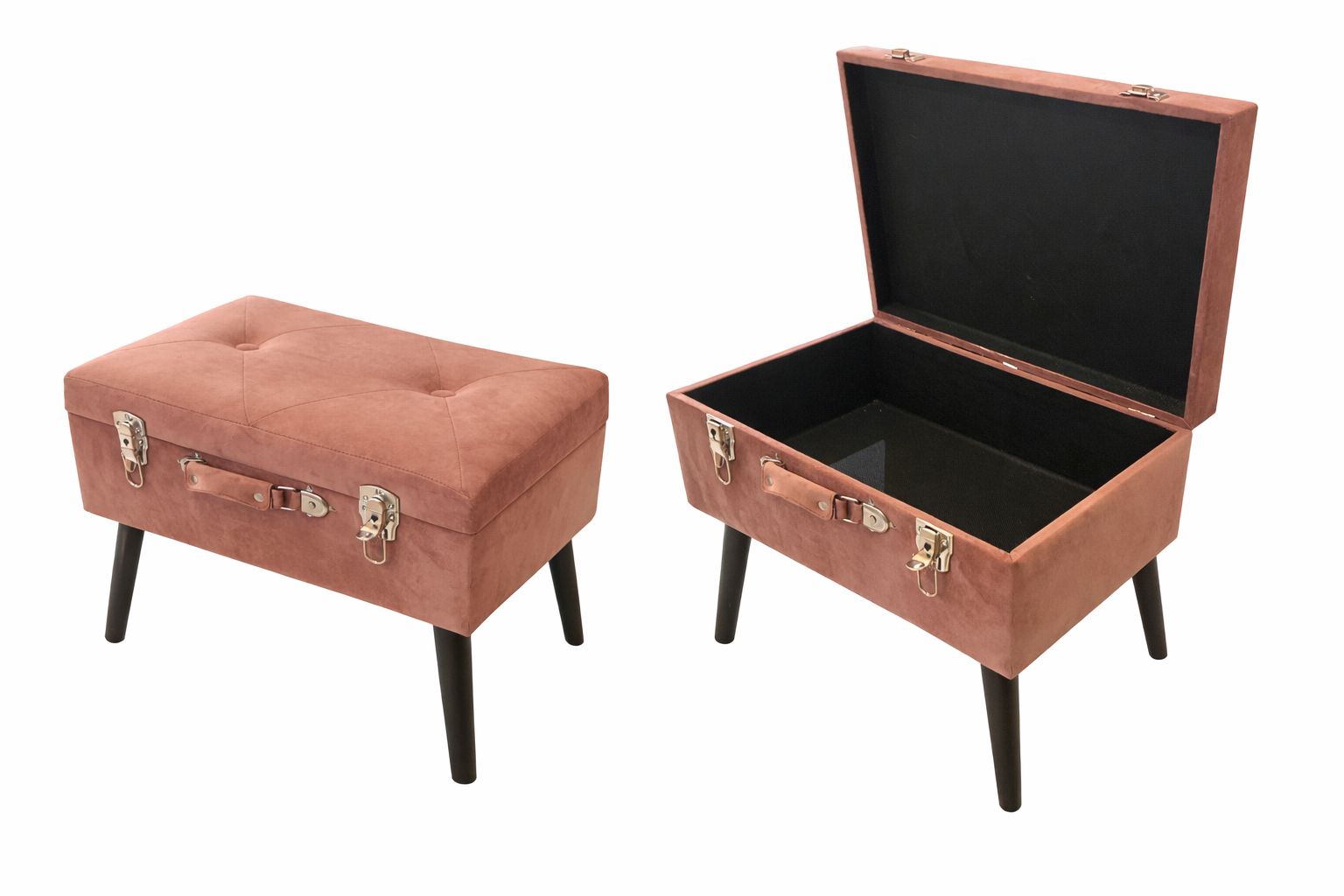 Pouf contenitore in velluto rosa antico