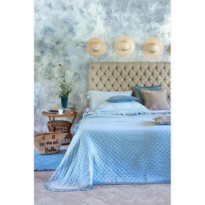 TRAPUNTA CON FRANGE AZZURRO O COLOR NATURALE 260GSM-cm 260x260