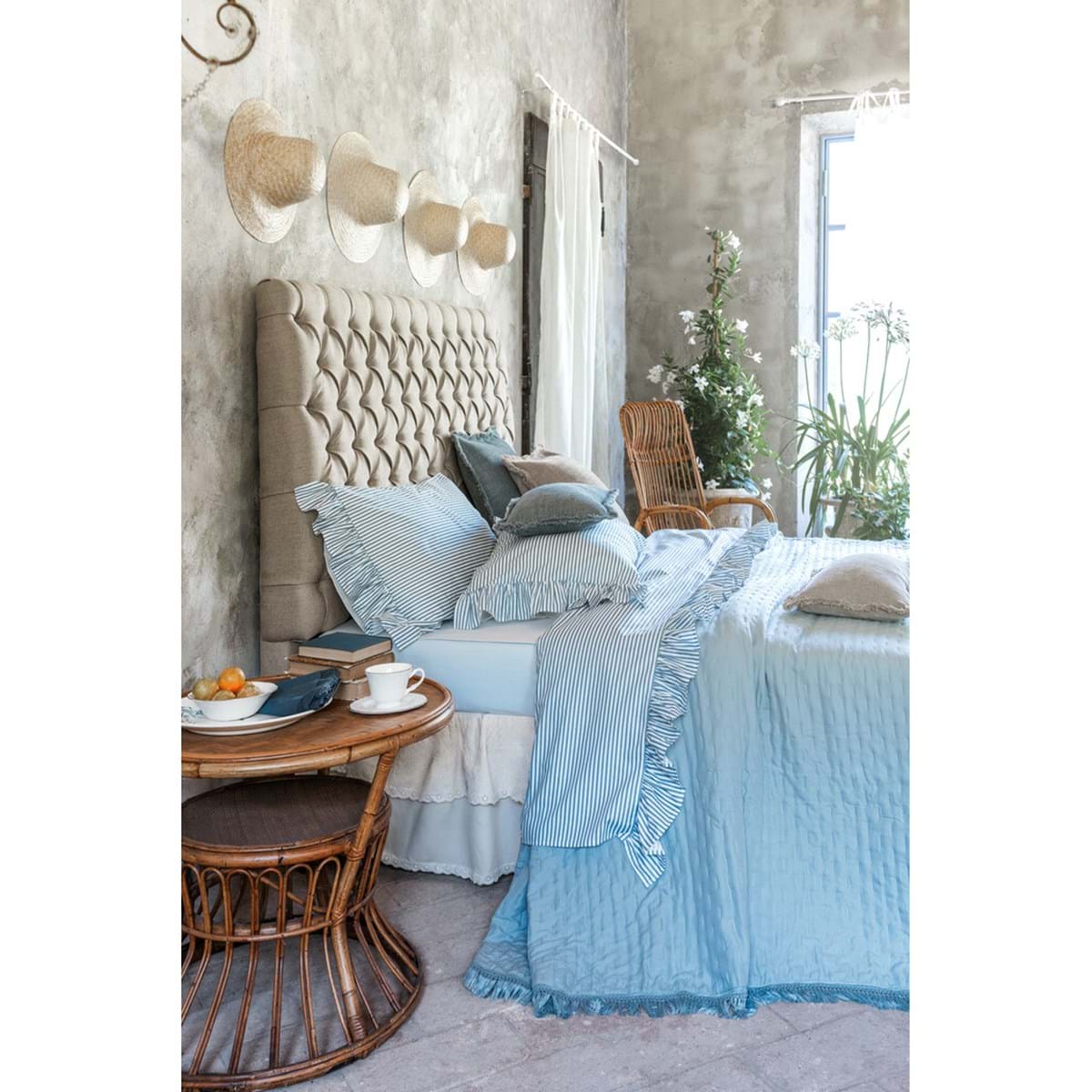 TRAPUNTA CON FRANGE AZZURRO O COLOR NATURALE 260GSM-cm 260x260