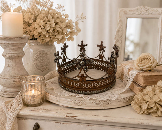 Corona decorativa shabby chic con strass - DIAM 18 X H.9