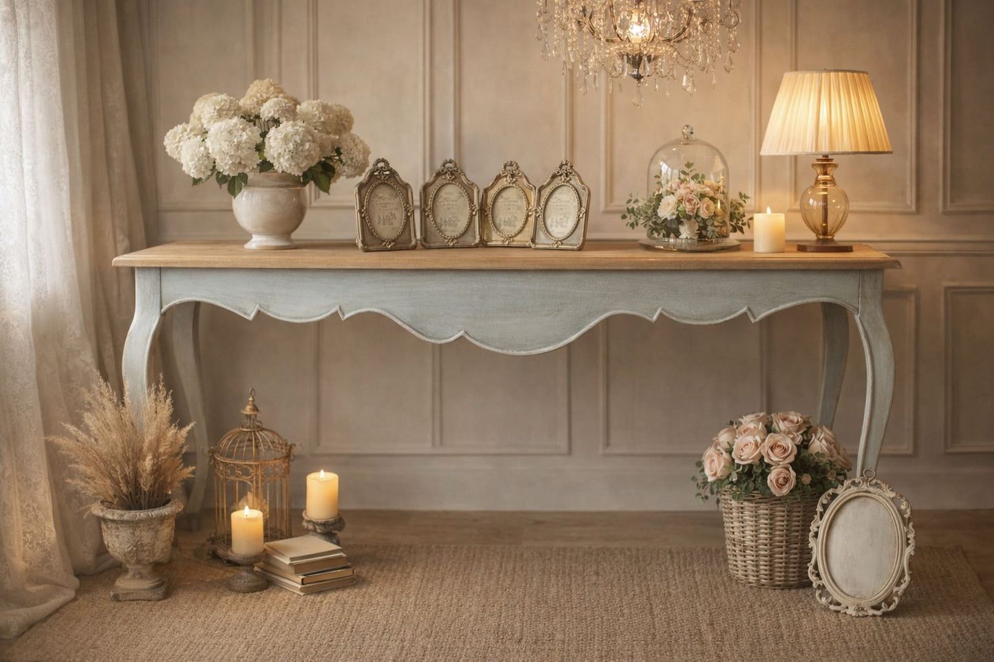 Console stile provenzale in legno 190 x45 x 85 cm