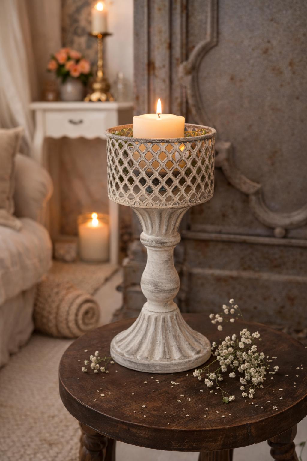 Porta candele in metallo  L 12,5 x P 12,5 x H 40,5 cm