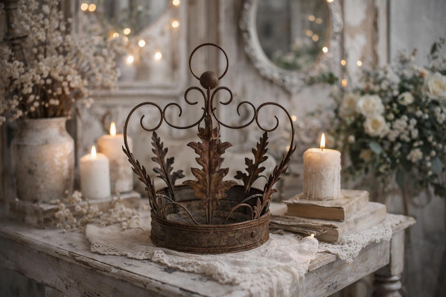 CORONA IN METALLO BROCANTE STYLE DIAM.38X47 CM