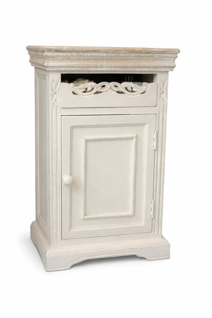 COMODINO SHABBY CHIC IN LEGNO BIANCO