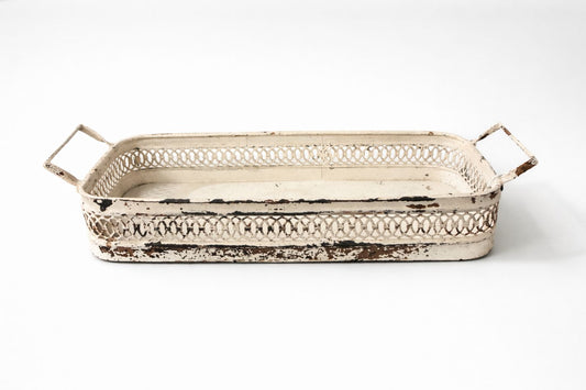 Vassoio in metallo color crema anticato