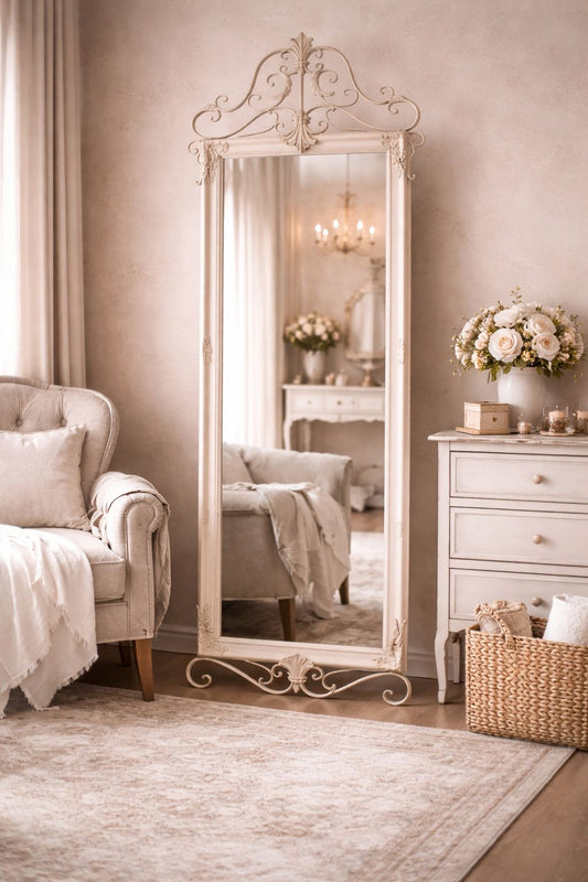 Specchio da terra stile romantico con decoro in ferro battuto