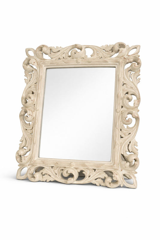 Specchio decorativo stile barocco avorio in resina cm 32x36