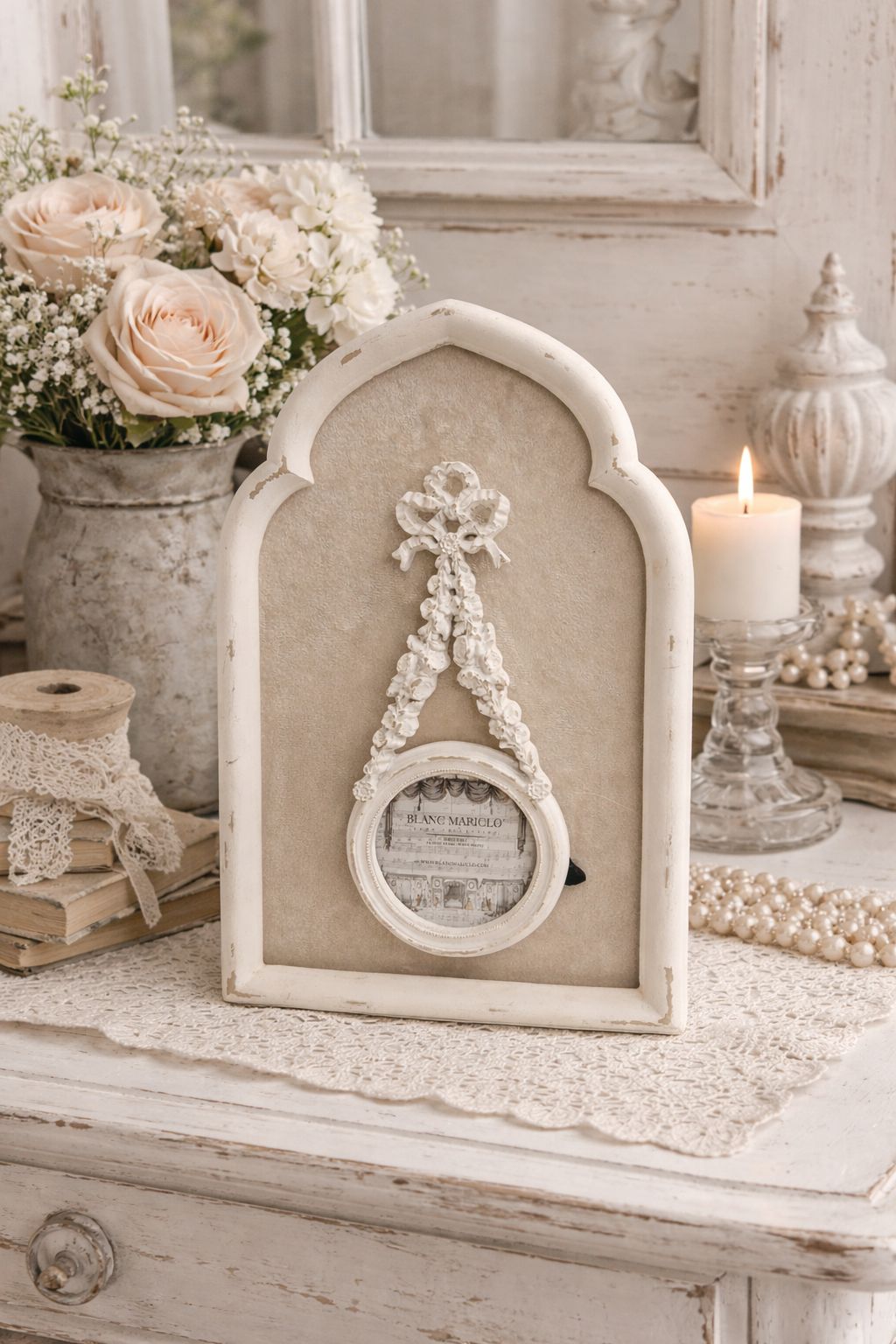 Cornice porta foto da parete stile shabby chic – 29x20x3 cm
