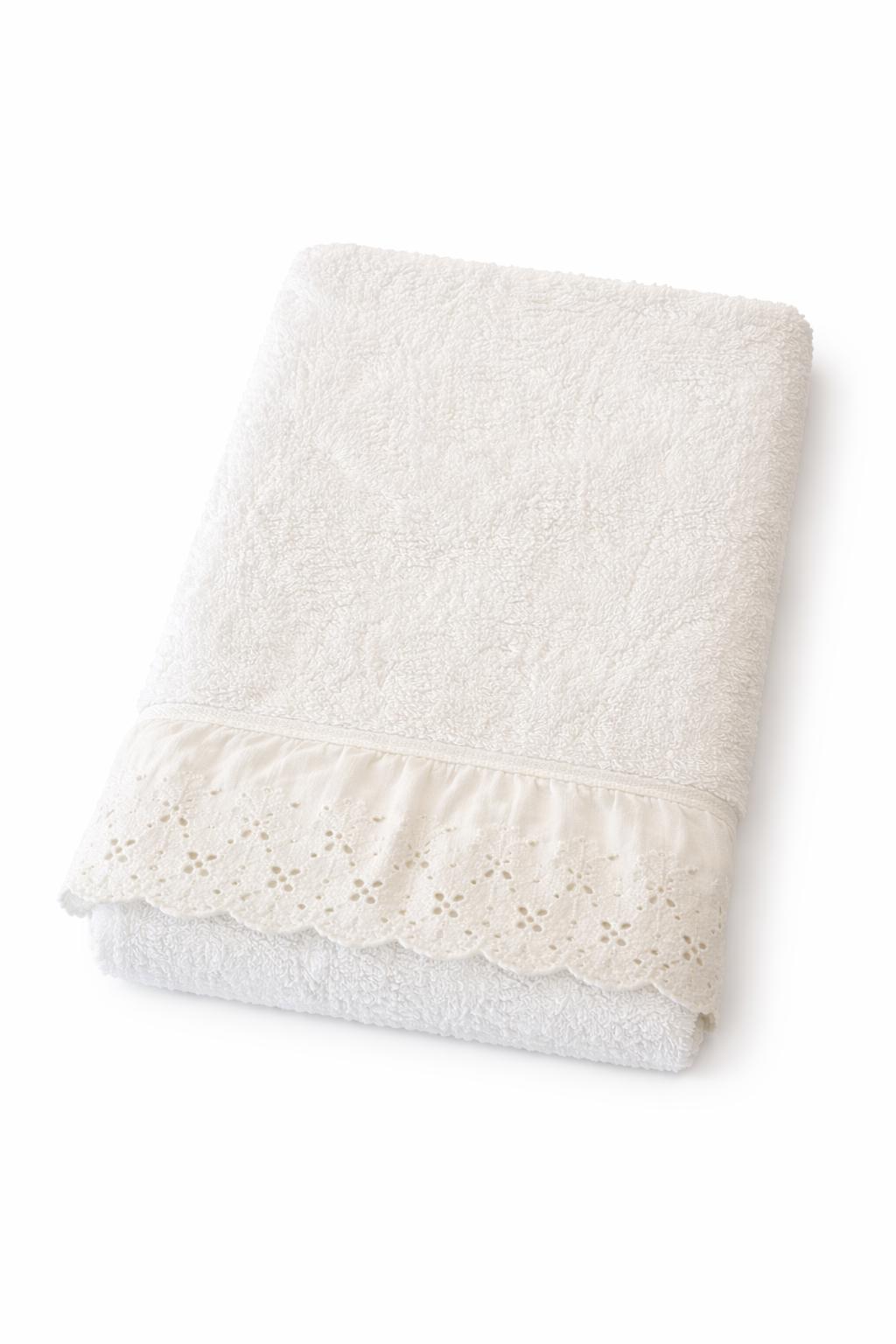 Set Asciugamani in Cotone con Bordo in Pizzo San Gallo