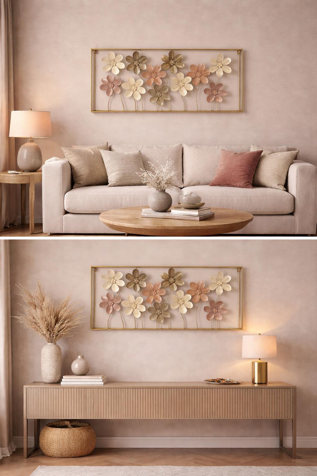 Pannello decorativo in metallo con fiori cm 90x65