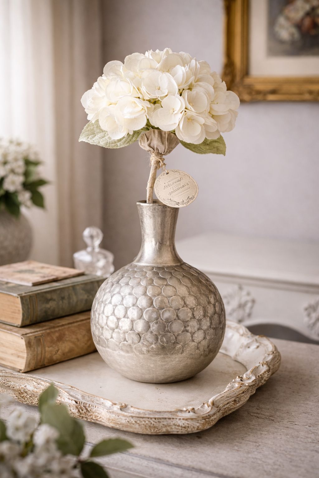 Fiore decorativo ortensia bianca – eleganza senza tempo L.70cm