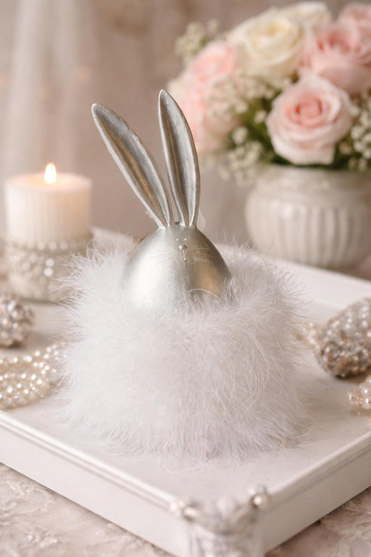 Coniglietto decorativo con piume h.20x7 cm