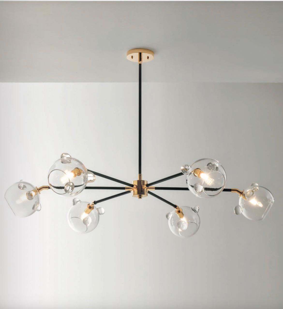 Lampadario in ottone nero e bagno oro H 75 - D 115