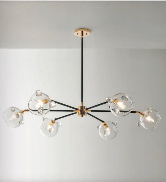 Lampadario in ottone nero e bagno oro H 75 - D 115