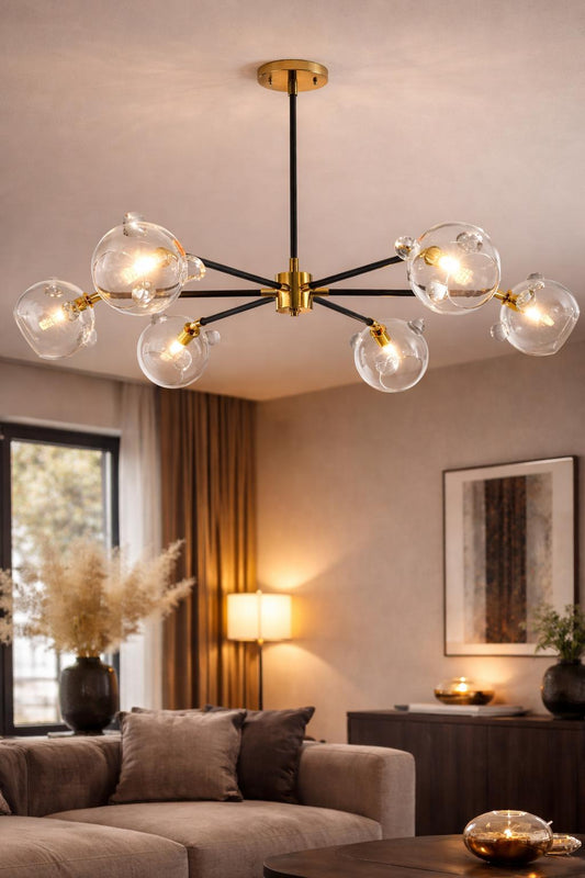 Lampadario in ottone nero e bagno oro H 75 - D 115
