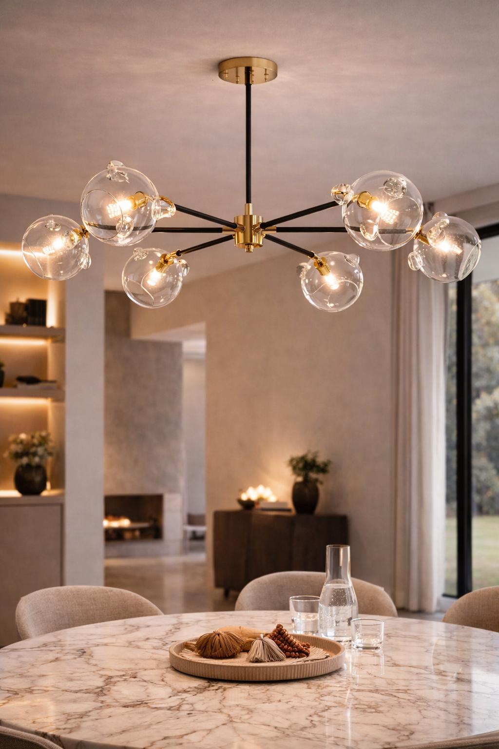 Lampadario in ottone nero e bagno oro H 75 - D 115