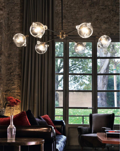 Lampadario in ottone nero e bagno oro H 75 - D 115