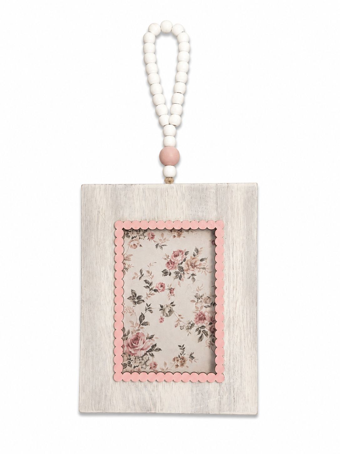 Cornice decorativa/porta foto con  perline in legno – Fantasia floreale-cm 14x18