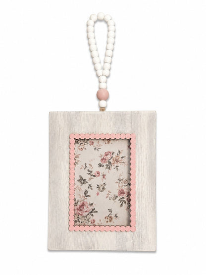 Cornice decorativa/porta foto con  perline in legno – Fantasia floreale-cm 14x18