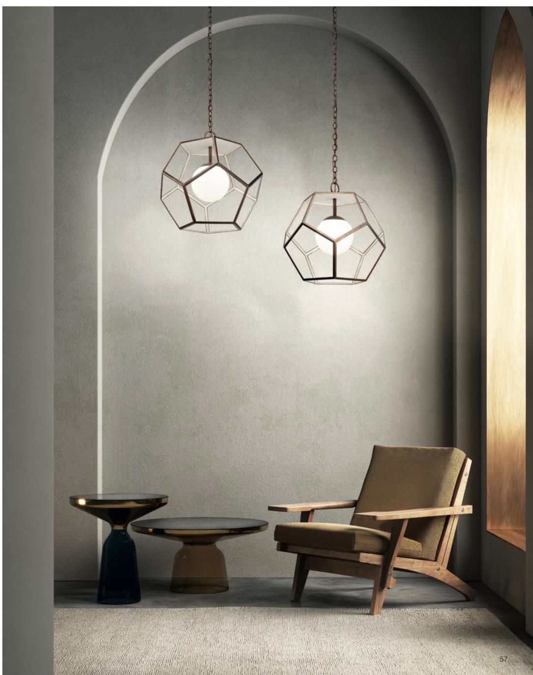 LAMPADARIO IN OTTONE BRUNITO FORMA GEOMETRICA