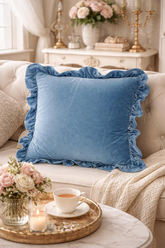 Cuscino in velluto “Morbido” azzurro