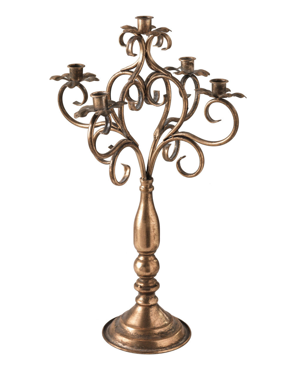 CANDELIERE IN METALLO 5 FIAMME BRONZO