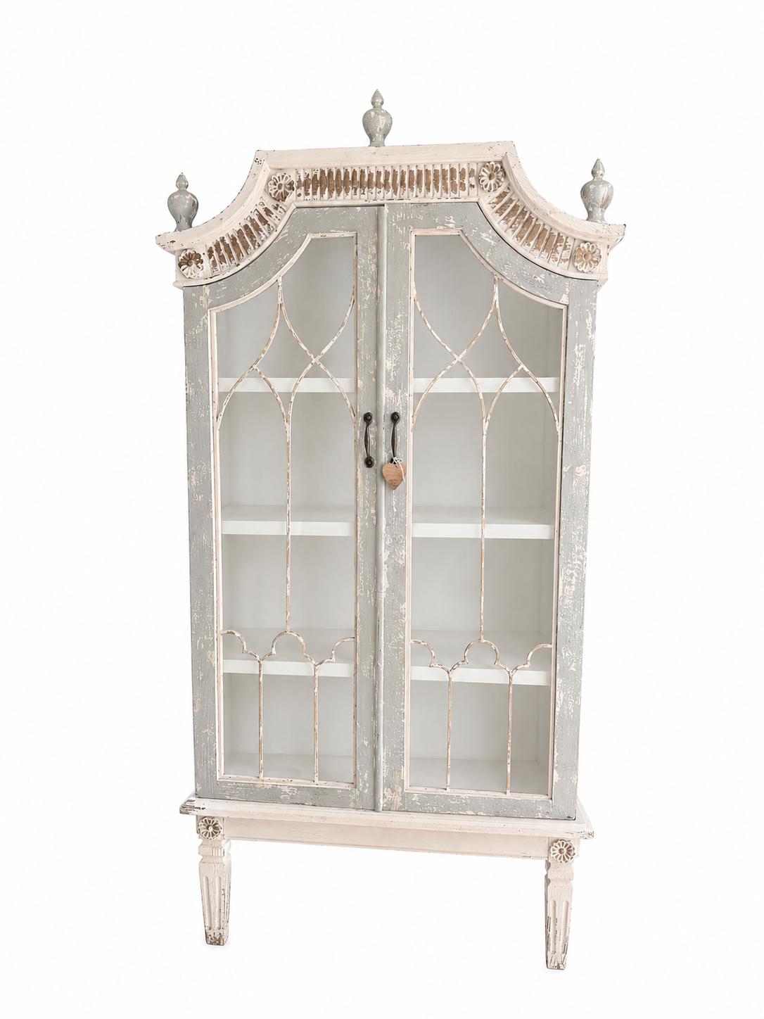 Credenza vetrina shabby chic in legno decapato - H 194cm x L.98cm x Pr 42 cm