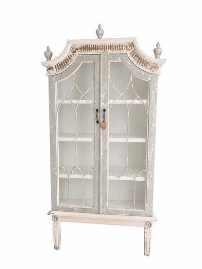 Credenza vetrina shabby chic in legno decapato - H 194cm x L.98cm x Pr 42 cm
