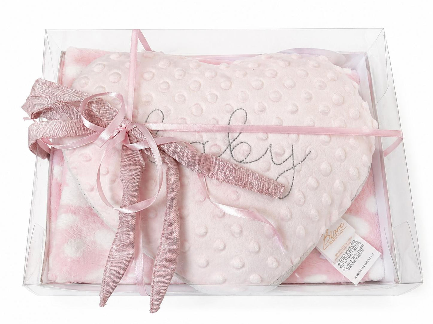 Plaid ROSA chiaro  100 x 75 cm con cuscino cuore in scatola regalo