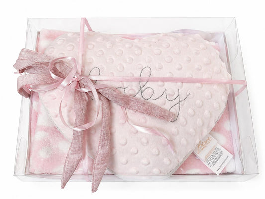 Plaid ROSA chiaro  100 x 75 cm con cuscino cuore in scatola regalo