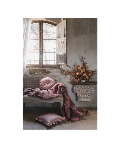 Set Trapunta matrimoniale con 2 copriguanciali in velluto rosa antico -