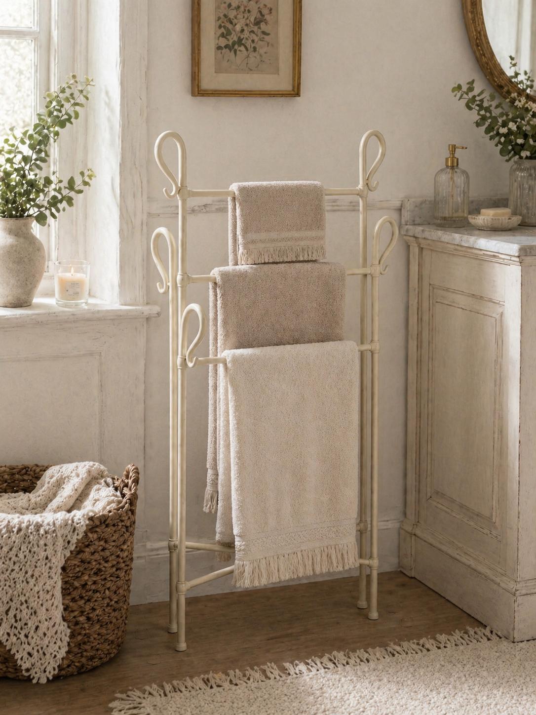 Porta Asciugamani 3 Livelli in Metallo – Stile Shabby Chic- h.103cm x L.47cm