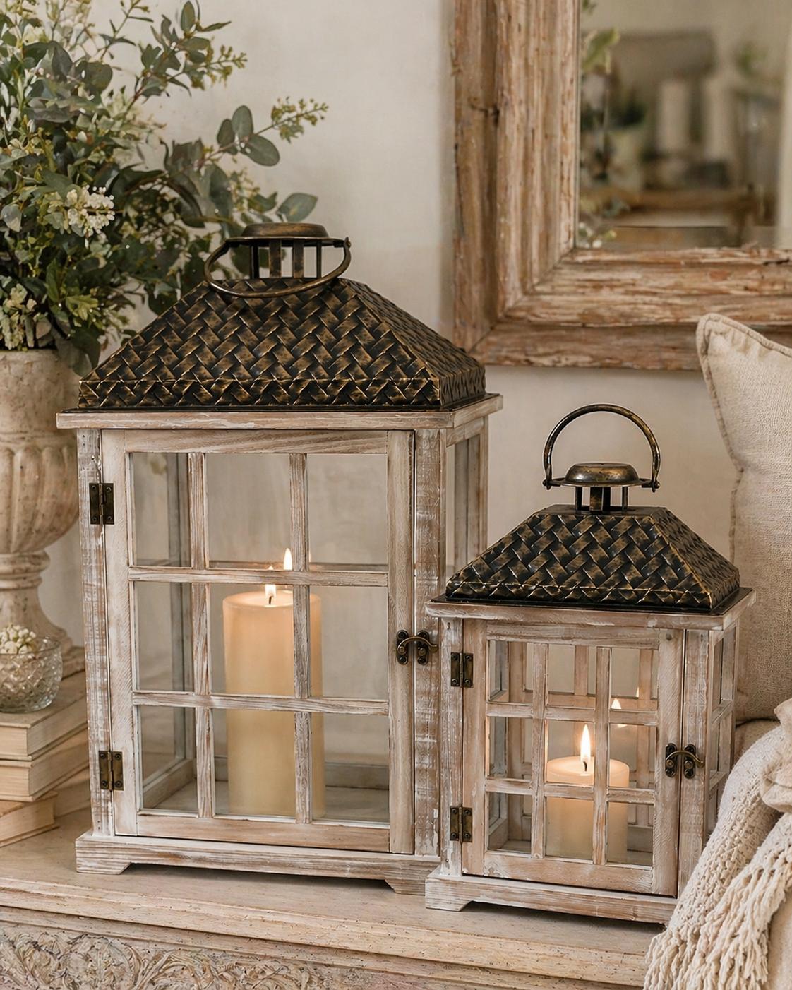Set lanterne in legno e metallo