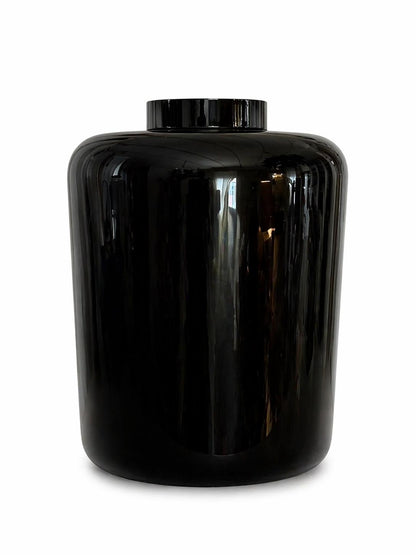 Vaso in vetro nero lucido- H43cm , diam base 32cm, diam bocca 14cm
