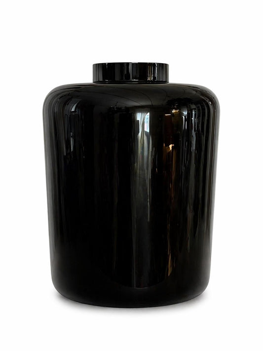 Vaso in vetro nero lucido- H43cm , diam base 32cm, diam bocca 14cm